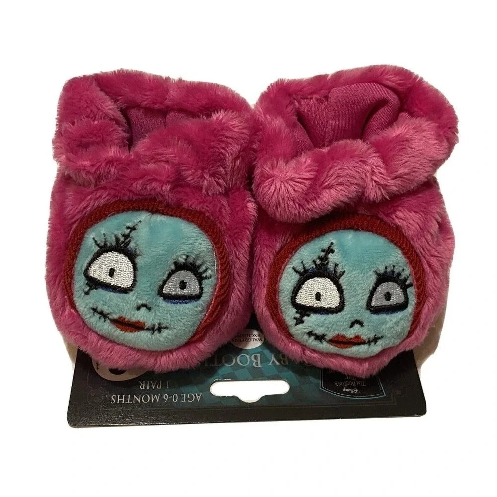 Disney Nightmare Before Christmas Sally Baby Booties Pink Faux‎ Fur 0-6 Months